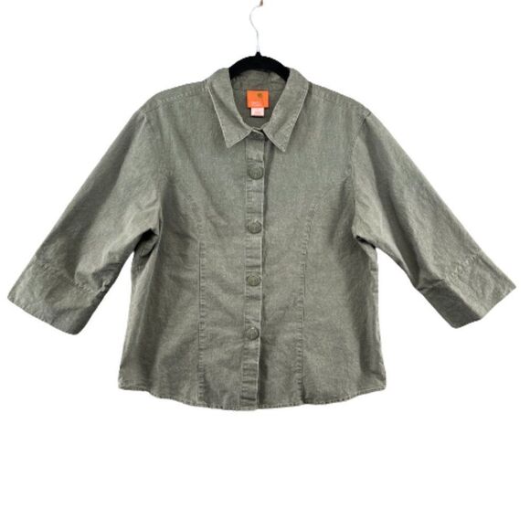 Hearts of Palm Linen Blend Button Down Shirt Olive Green Women's 14 - Picture 1 of 12